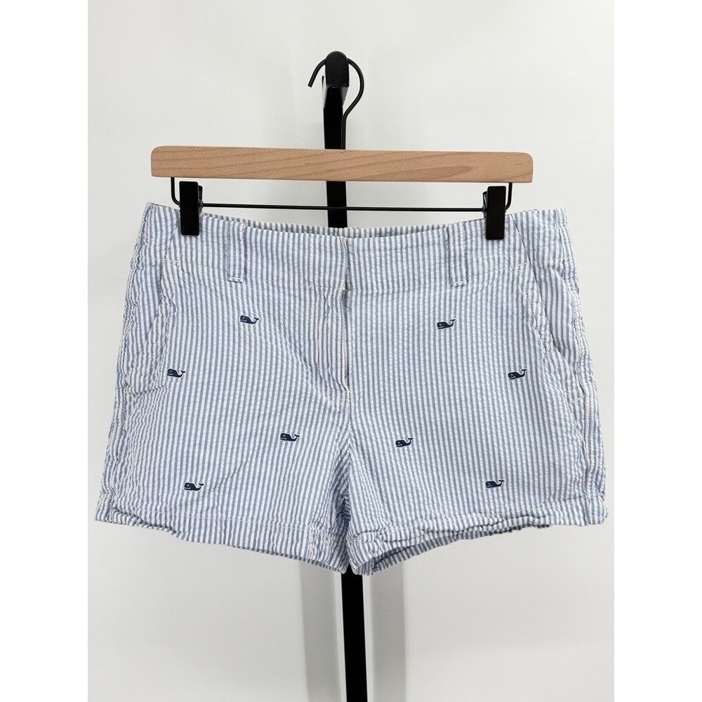 Vineyard Vines Womens Cotton Seersucker Whale Embroidered Shorts Size 8 Preppy